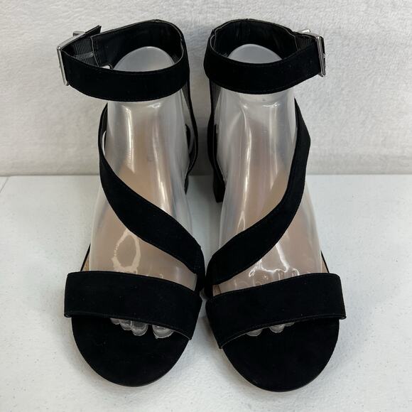 Torrid 8.5 W Asymmetrical Strap Block 2” Heel Sandal Black Strappy Wide Width - Picture 5 of 12